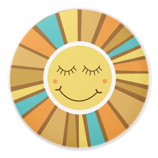 Sunshine Happy Sun Hippie Retro Cute Kids  Ceramic Knob (Front)