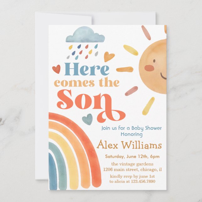 Sunshine Here Comes the Son Baby Shower Boy Invitation (Front)