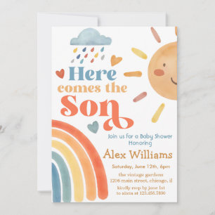 Sunshine Here Comes the Son Baby Shower Boy Invitation