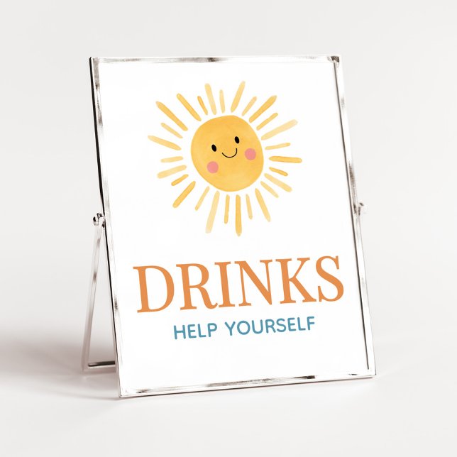 Sunshine Here Comes the Son Baby Shower Drinks Poster (Here Comes the Son Cute Sun Baby Shower Drinks Sign)