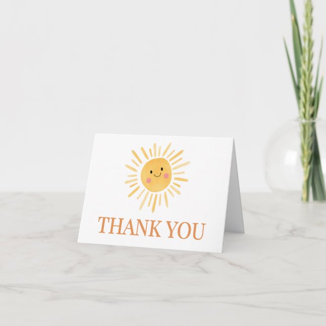 Sunshine Here Comes the Son Baby Shower Thank You Card (Front)