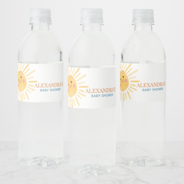 Sunshine Here Comes the Son Baby Shower Water Bottle Label (Bottles)