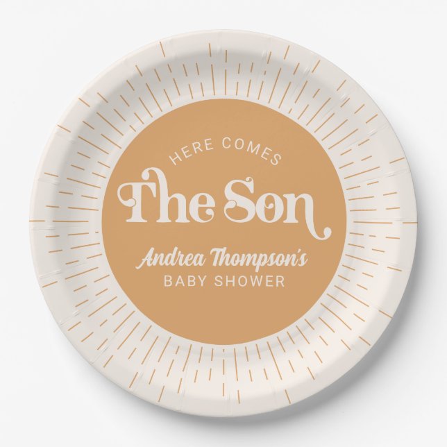 Sunshine Here Comes The Son Boy Bay Shower Paper Plate (Front)