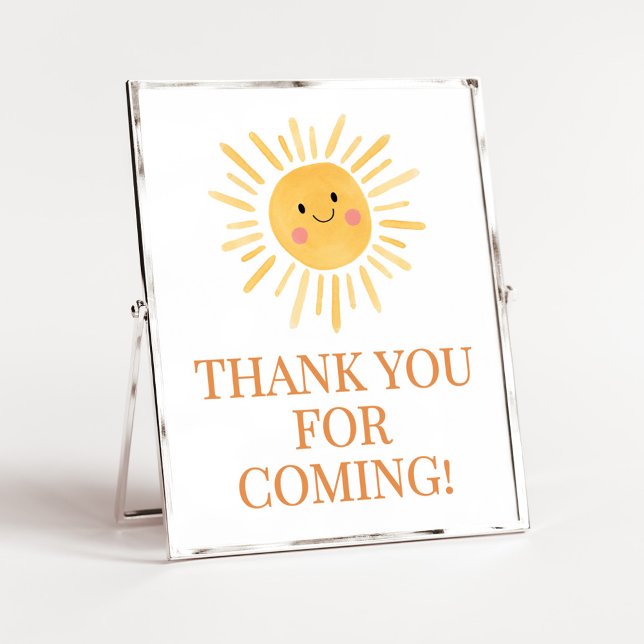 Sunshine Here Comes the Son Thank you for Coming Poster (Here Comes the Son Cute Sun Baby Shower Thank you for Coming Sign)