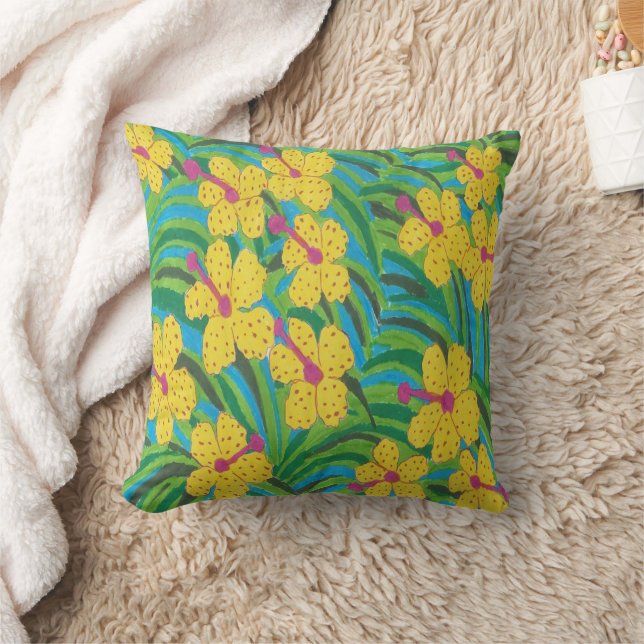 Sunshine Hibiscus Tropical Print Cushion (Blanket)