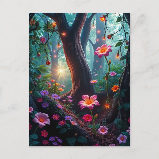 Sunshine in a Whimsical Fairy Forest  Postcard (Front)