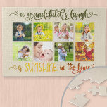 Sunshine in the House Quote - Grandchildren Photo Jigsaw Puzzle<br><div class="desc">Create your own custom photo jigsaw puzzle with 8 of your favourite photos. The design features the quote "a grandchild's laugh is sunshine in the house". It is lettered in ornate calligraphy with love hearts and an ombre colour palette of olive green through sunny yellow and burnt orange. The photo...</div>