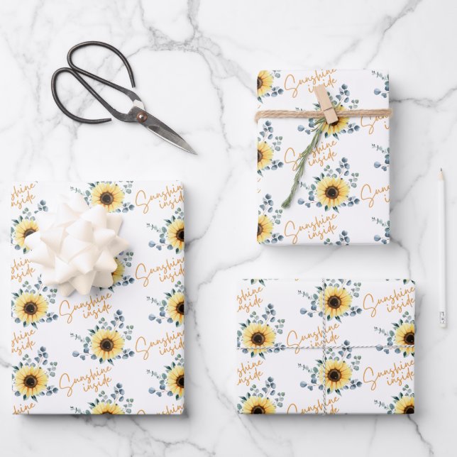 Sunshine Inside Sunflower Wrapping Paper Sheets (Front)
