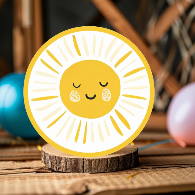 Sunshine is Turning One Birthday Party  Classic Round Sticker (Creator Uploaded)