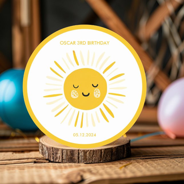 Sunshine is Turning One Birthday Party  Classic Round Sticker (Creator Uploaded)