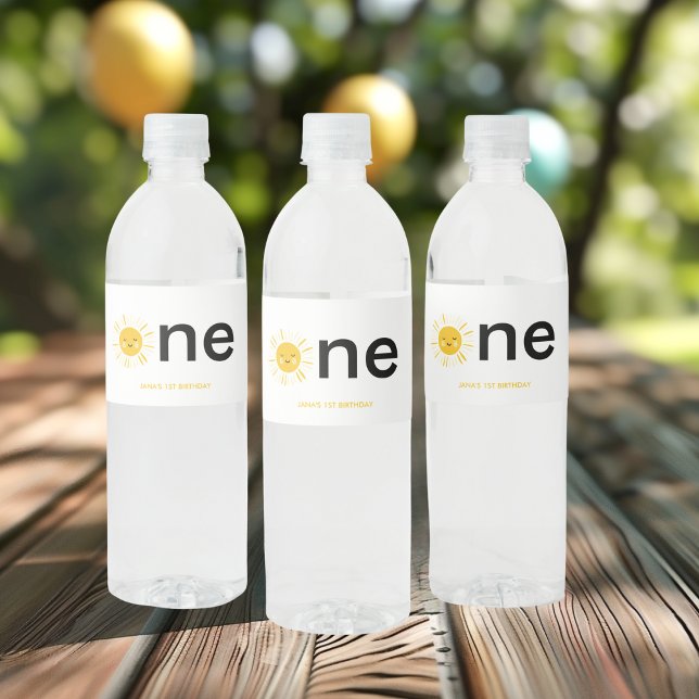 Sunshine is Turning One Birthday Party  Water Bottle Label (Creator Uploaded)