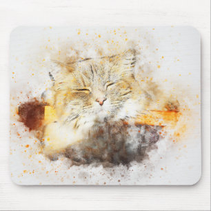Sunshine Kitty Abstract Watercolor Mouse Mat