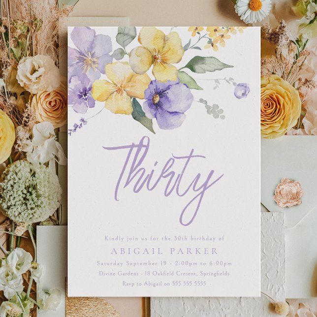 Sunshine & Lavender Floral 30th Birthday Party Invitation (Creator Uploaded)