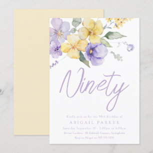 Sunshine & Lavender Floral 90th Birthday Party Invitation