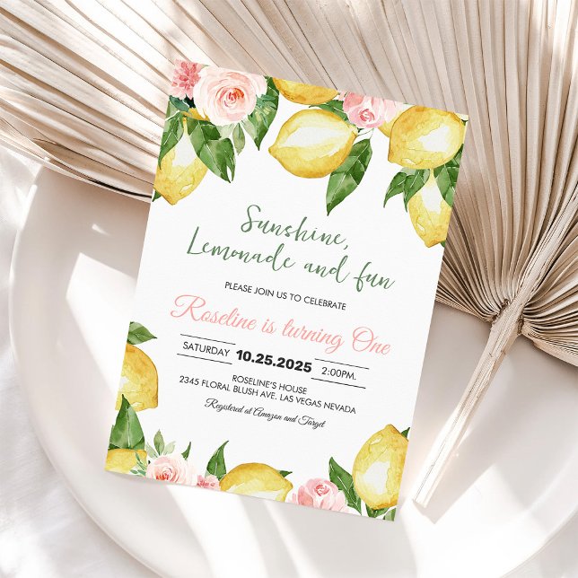 Sunshine Lemonade and Fun Lemon Birthday Invitation (Creator Uploaded)