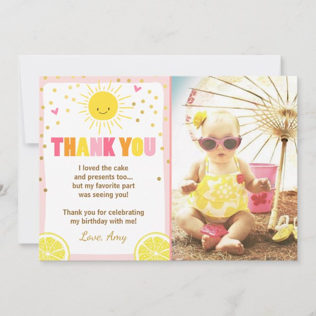 Sunshine Lemonade Birthday Thank You Card (Front)