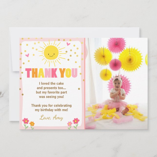 Sunshine Lemonade Birthday Thank You Card (Front)