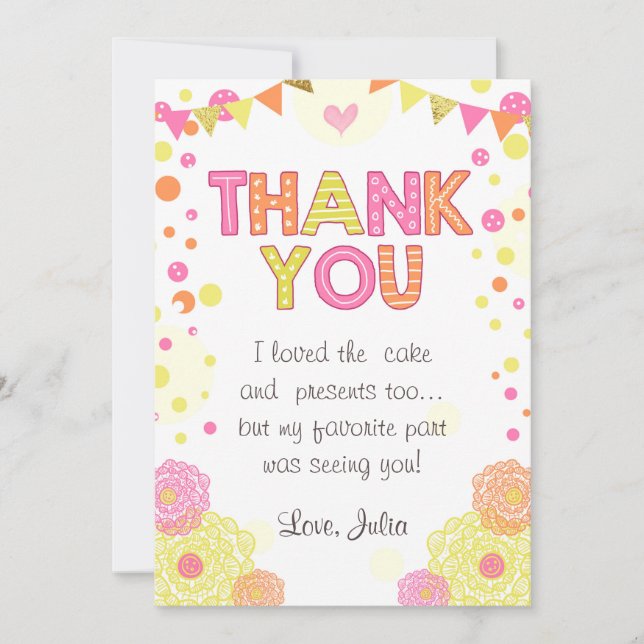 Sunshine Lemonade Birthday Thank You Card Girl (Front)