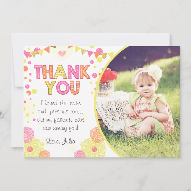 Sunshine Lemonade Birthday Thank You Card Girl (Front)