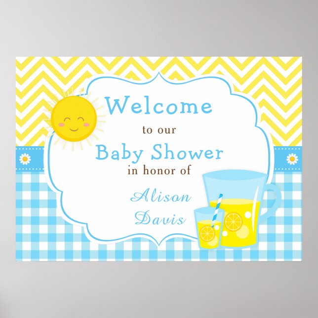 Sunshine & Lemonade Blue & Yellow Shower Party Poster (Front)