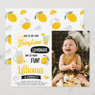 Sunshine Lemonade & Fun Any Age Photo Birthday Invitation