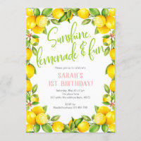 Sunshine lemonade, Lemon 1st birthday invitation