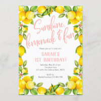 Sunshine lemonade, Lemon 1st birthday invitation