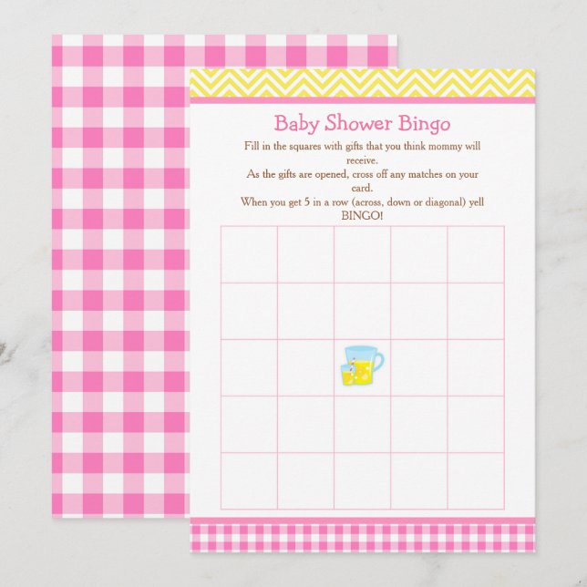 Sunshine & Lemonade Pink & Yellow Bingo Invitation (Front/Back)