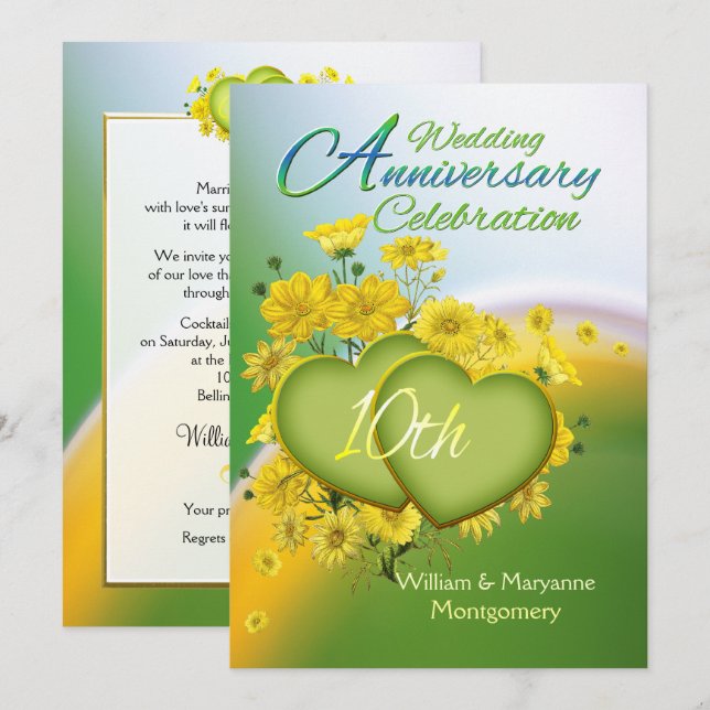 Sunshine Love 10th Wedding Anniversary Party Invitation (Front/Back)