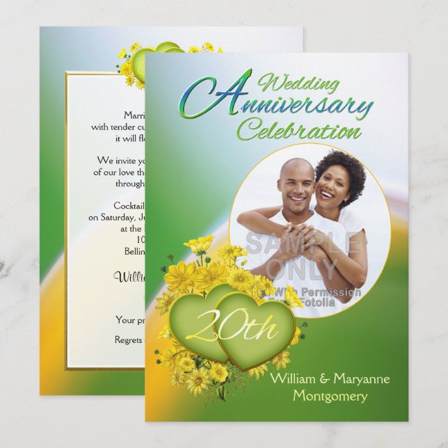 Sunshine Love 20th Wedding Anniversary Party Photo Invitation (Front/Back)