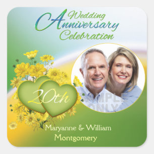 Sunshine Love 20th Wedding Anniversary Party Photo Square Sticker