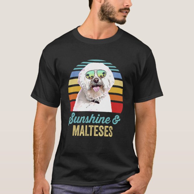 Sunshine Malteses Dog Retro Sunset Beach Vibe T-Shirt (Front)