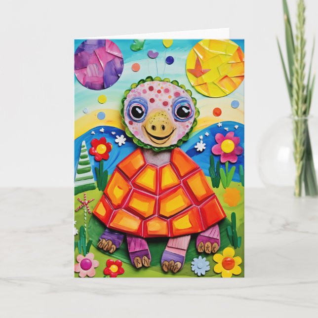 Sunshine Meadow Turtle: Cute Kids Birthday Card (Front)