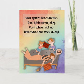 Sunshine Mum Sleepy Coffee Rambunctious Children Foil Greeting Card