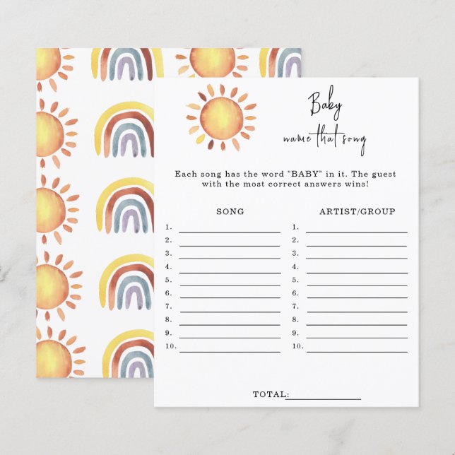 Sunshine Name that song baby shower game (Front/Back)