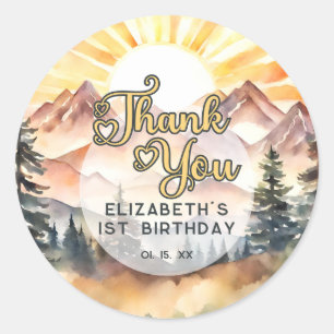 Sunshine Nature Mountains Birthday Party Thank You Classic Round Sticker