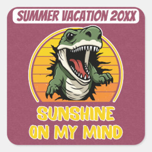 Sunshine On My Mind, Dino On Sunset Background Square Sticker