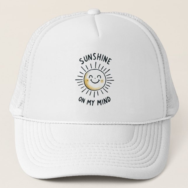 Sunshine On My Mind - Kawaii Sun Doodle Trucker Hat (Front)