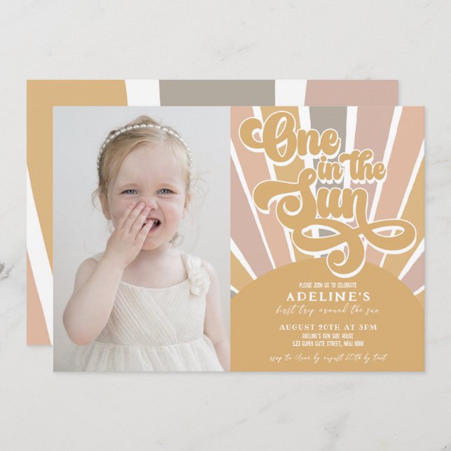 Sunshine One in the Sun First Birthday Boho Photo Invitation (Front/Back)