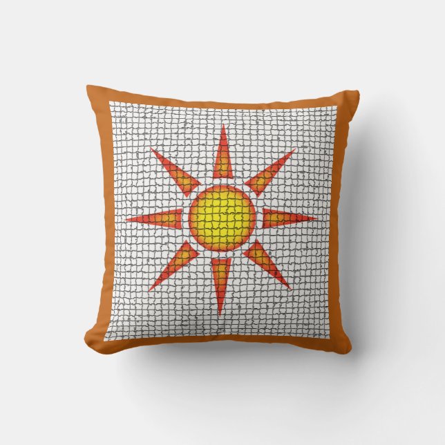 Sunshine Orange Yellow Sun Mosaic Southwest Cushion (Front)