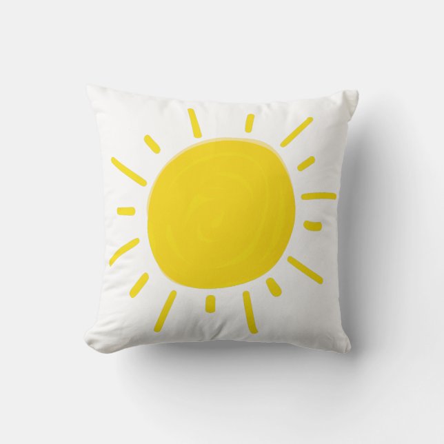 Sunshine Painted Whimsical Yellow Sun Cushion (Front)