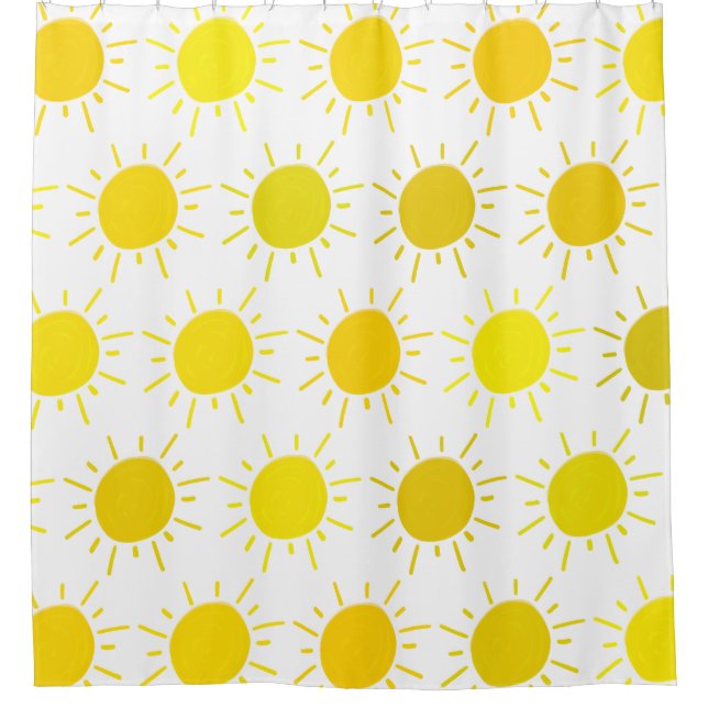 Sunshine Painted Whimsical Yellow Sun Shower Curtain (Front)