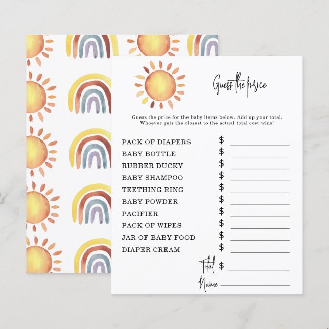 Sunshine Party games | Price Guess Game (Front/Back)