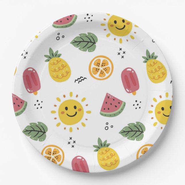 Sunshine, Pineapples, Watermelons, oranges  Paper Plate (Front)
