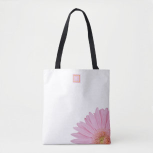 "Sunshine" Pink Gerbera Daisy Shoulder Tote White