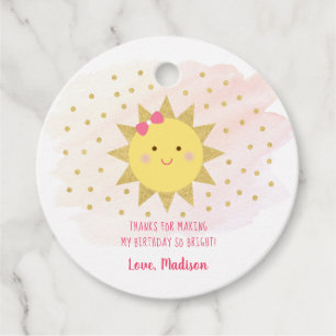 Sunshine Pink & Gold First Birthday Favour Tags