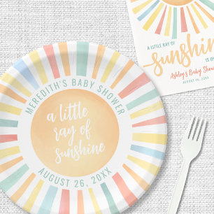 Sunshine Pink Sun Baby Shower Paper Plate