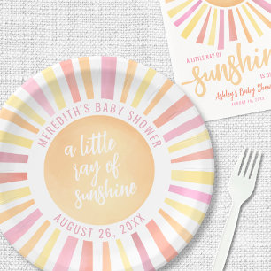 Sunshine Pink Sun Baby Shower Paper Plate