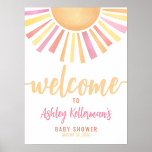 Sunshine Pink Sun Baby Shower Welcome Sign