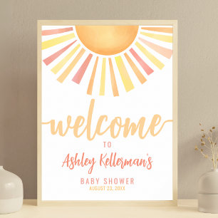 Sunshine Pink Sun Baby Shower Welcome Sign